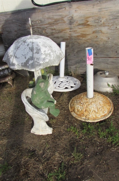 UMBRELLA STANDS, BENCH WITH FROGS