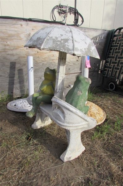 UMBRELLA STANDS, BENCH WITH FROGS