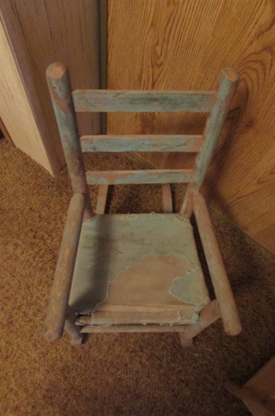 ANTIQUE CHILDS ROCKING CHAIR, SCOOTER, AND POTTY CHAIR