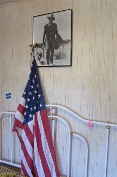 JOHN WAYNE 'HONDO' FRAMED PRINT & AMERICAN FLAG ON POLE