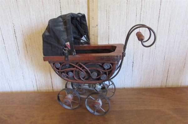 VINTAGE/ANTIQUE DOLL BUGGY FOR PARTS OR REPAIR & SMALL BABY BUGGY