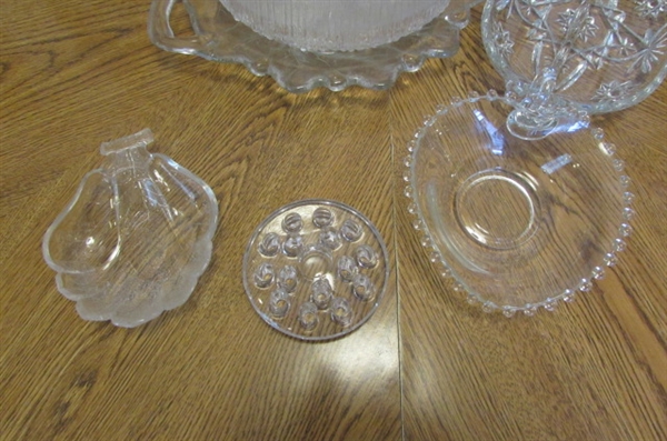 ASSORTED ROSE THEME FINE CHINA ITEMS & CUT & PRESSED GLASS PIECES