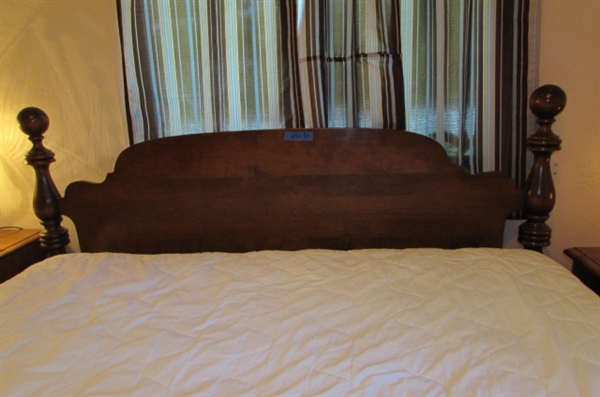 QUEEN BED WITH HEAD & FOOTBOARD WITH MATTRESS & BEDDING