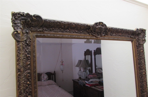 BEAUTIFUL ANTIQUE BEVELED GLASS WALL MIRROR