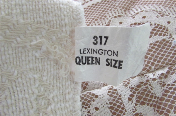 ELEGANT KING QUILTED COMFORTER, VINTAGE BEDSPREAD & CROCHETED THROW