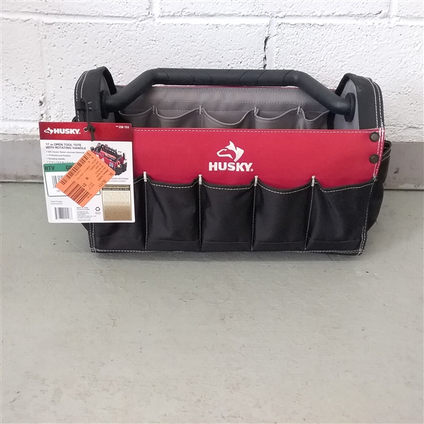 HUSKY 17 OPEN TOOL TOTE WITH ROTATING HANDLE