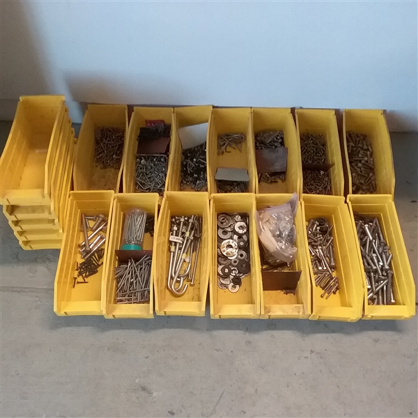 STACKING BINS WITH SOME SCREWS, WASHERS AND MORE