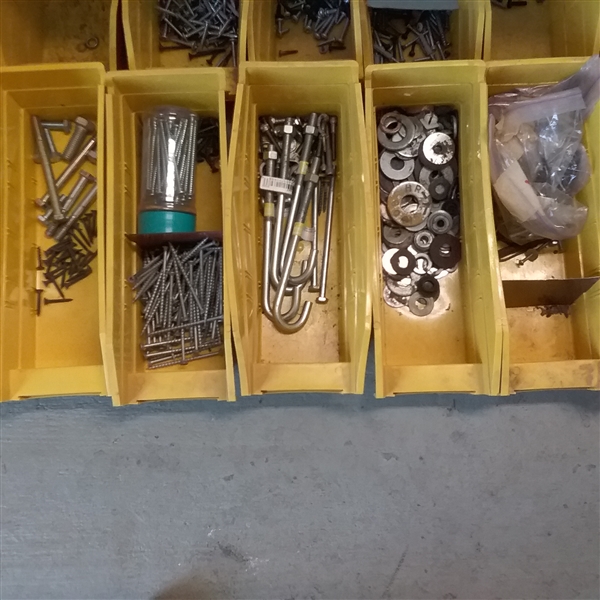 STACKING BINS WITH SOME SCREWS, WASHERS AND MORE