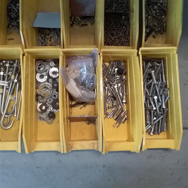 STACKING BINS WITH SOME SCREWS, WASHERS AND MORE