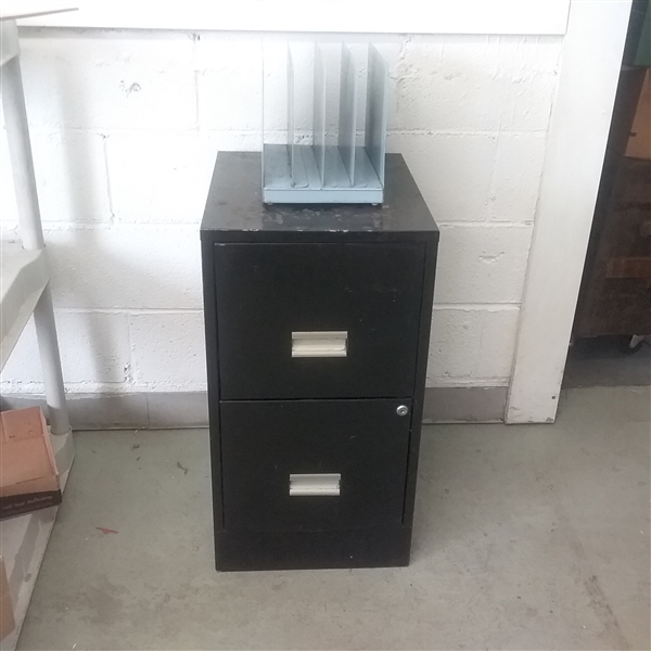 TWO DRAWER FILE CABINET WITH  FILE HOLDER