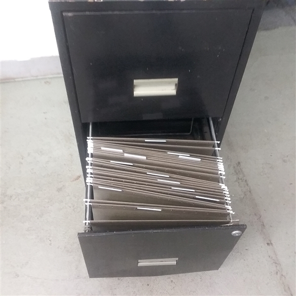 TWO DRAWER FILE CABINET WITH  FILE HOLDER