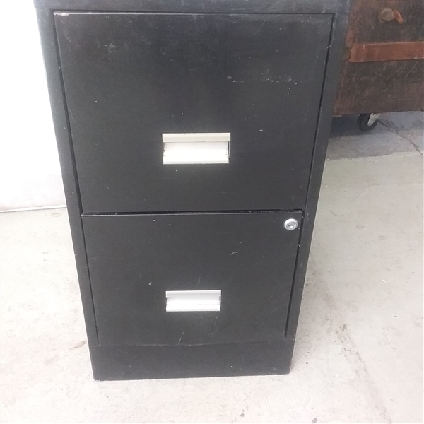 TWO DRAWER FILE CABINET WITH  FILE HOLDER