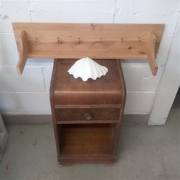 VINTAGE WATERFALL NIGHTSTAND AND WALL SHELF