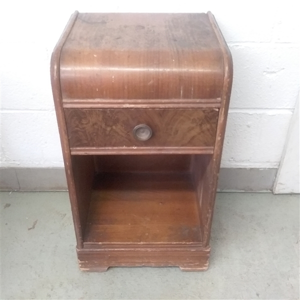 VINTAGE WATERFALL NIGHTSTAND AND WALL SHELF