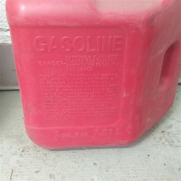 TWO GAS CANS, SAFETY CHAINS, REFRIGERANT AND MORE