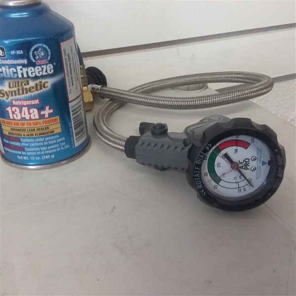 TWO GAS CANS, SAFETY CHAINS, REFRIGERANT AND MORE