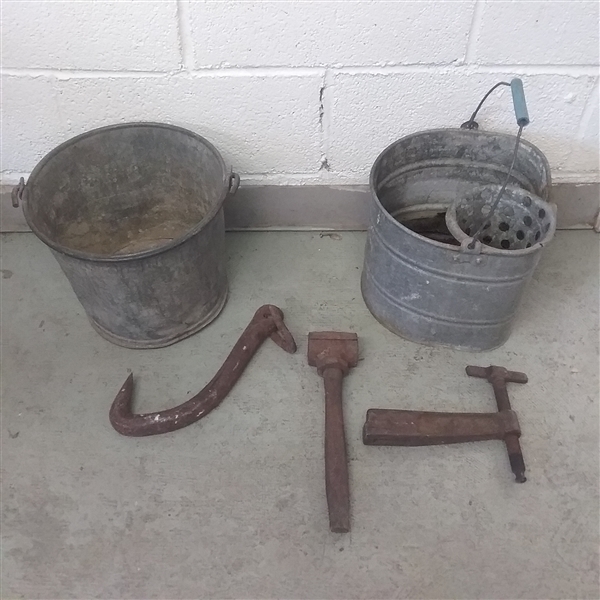 VINTAGE METAL BUCKETS AND METAL PIECES