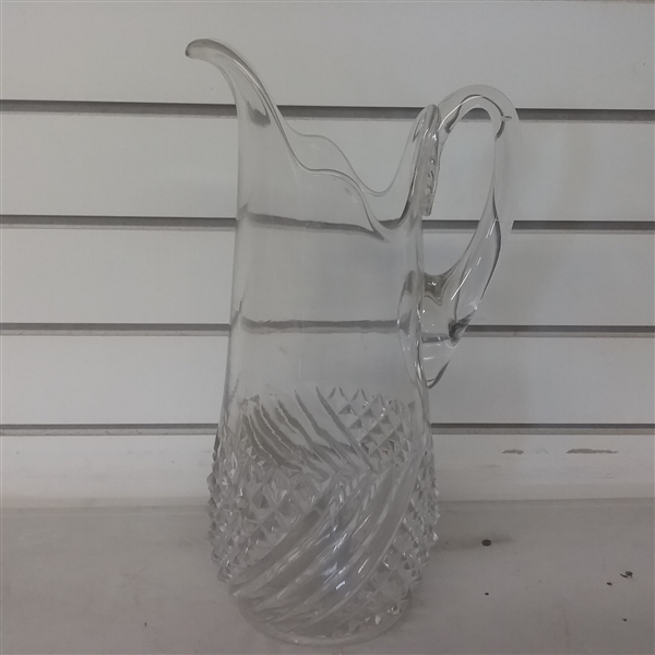 VINTAGE STAINED GLASS LAMP SHADE, VASE, PITCHER & DECANTER 