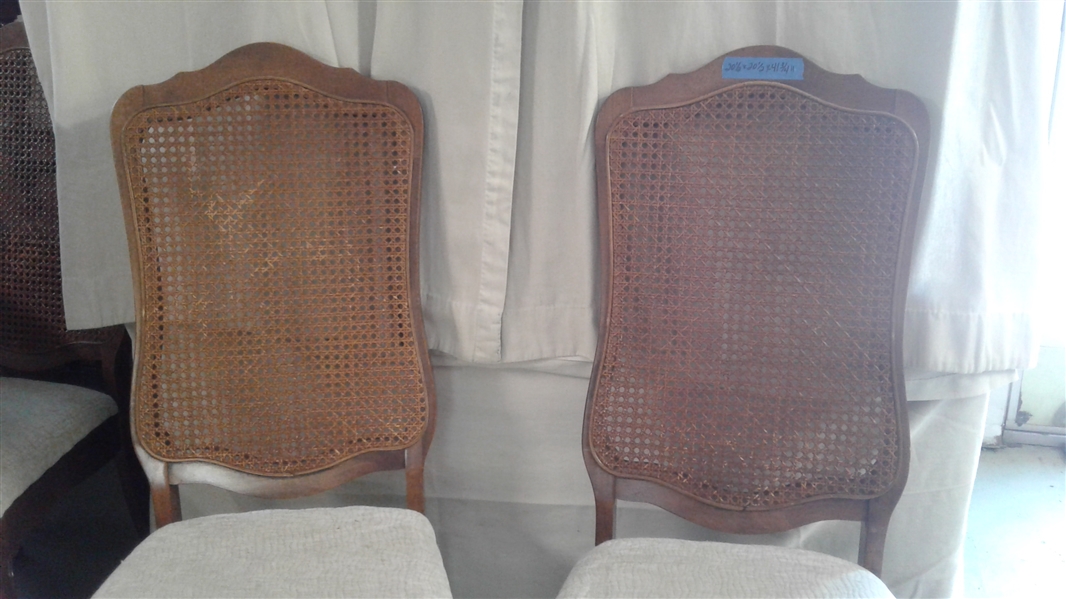 PAIR OF DINING CHAIRS WITH CANED BACKS & UPHOLSTERED SEATS