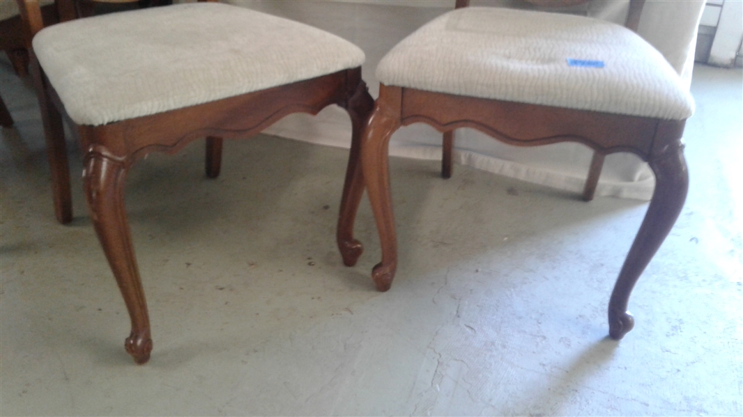 PAIR OF DINING CHAIRS WITH CANED BACKS & UPHOLSTERED SEATS