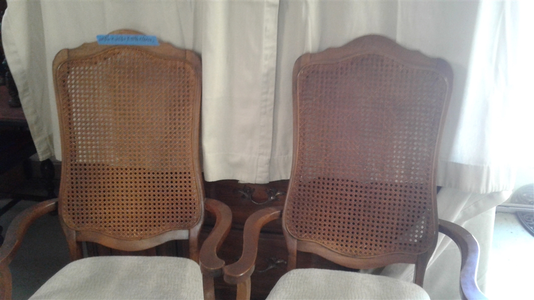 PAIR OF CAPTAINS CHAIRS WITH CANED BACKS & UPHOLSTERED SEATS