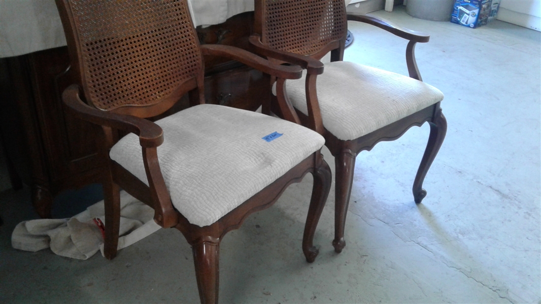 PAIR OF CAPTAINS CHAIRS WITH CANED BACKS & UPHOLSTERED SEATS