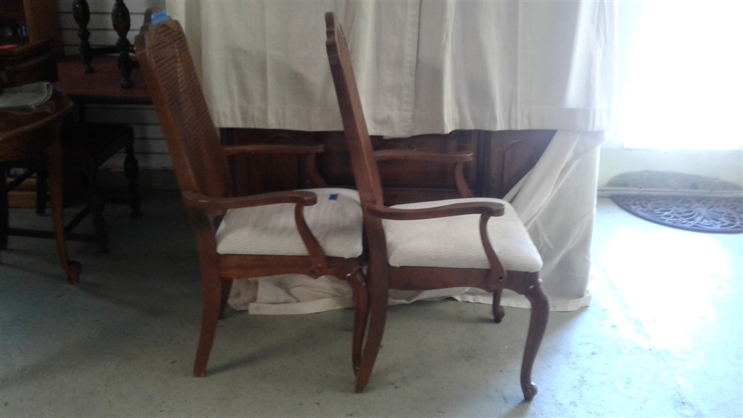 PAIR OF CAPTAINS CHAIRS WITH CANED BACKS & UPHOLSTERED SEATS