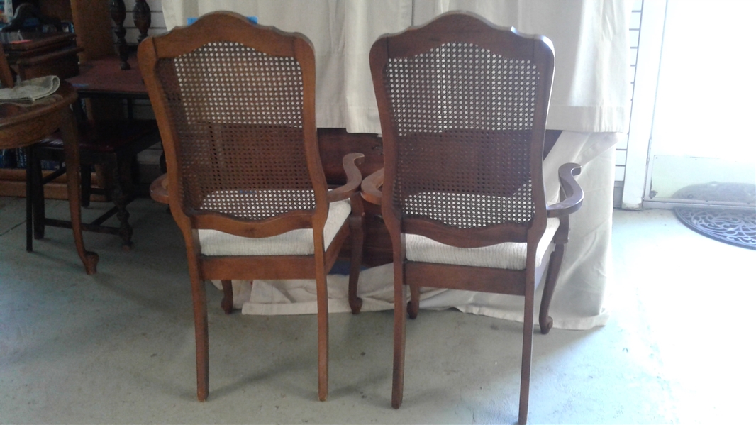 PAIR OF CAPTAINS CHAIRS WITH CANED BACKS & UPHOLSTERED SEATS