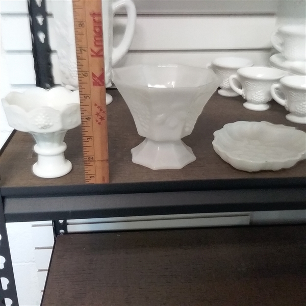 MILK GLASS SNACK  PLATE SETS, PITCHER  & MORE