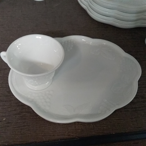 MILK GLASS SNACK  PLATE SETS, PITCHER  & MORE