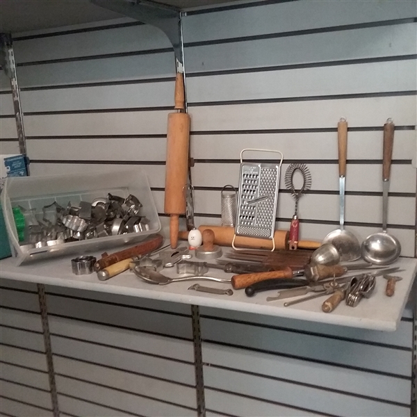 VINTAGE UTENSILS,  COOKIE CUTTERS, ROLLING PINS & MORE