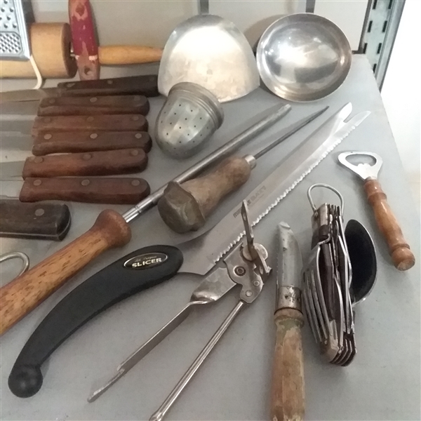 VINTAGE UTENSILS,  COOKIE CUTTERS, ROLLING PINS & MORE