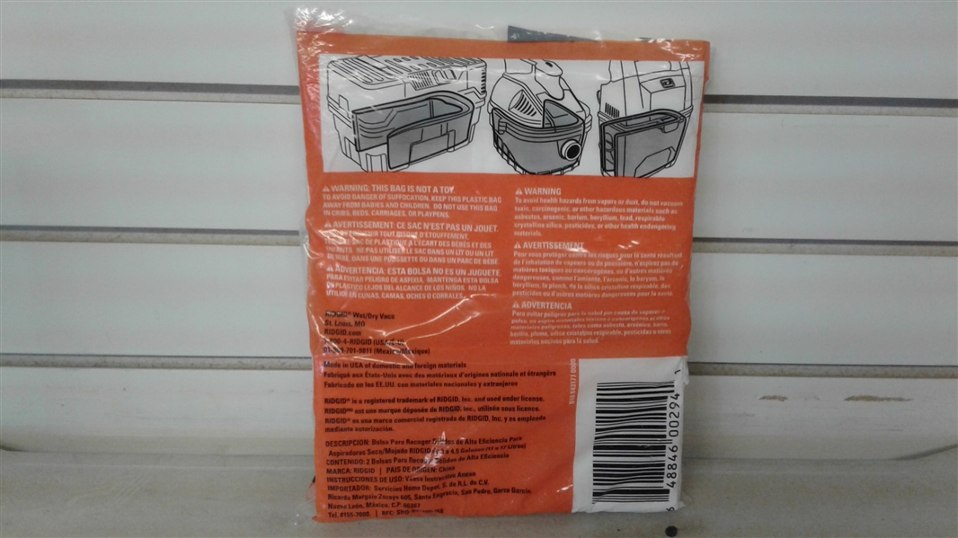 RIDGED HIGH EFFICIENCY SIZE C DUST BAGS FOR 3 -4.5 GAL WET/DRY VACS