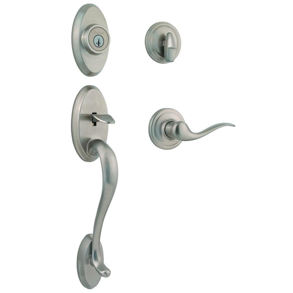 KWIKSET SINGLE CYLINDER DOOR HANDLE SET WITH TUSTIN DOOR LEVER  FEATURING SMARTKEY SECURITY 