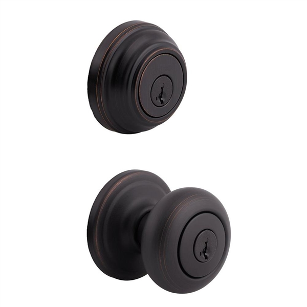 KWIKSET JUNO VENETIAN BRONZE EXTERIOR ENTRY DOOR KNOB AND SINGLE CYLINDER DEADBOLT COMBO 