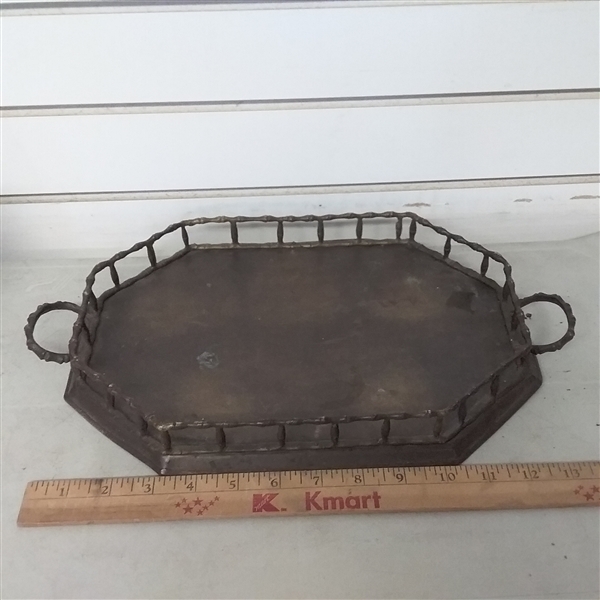 BRASS SERVING TRAY, CERAMIC CUPS, COASTERS & MORE