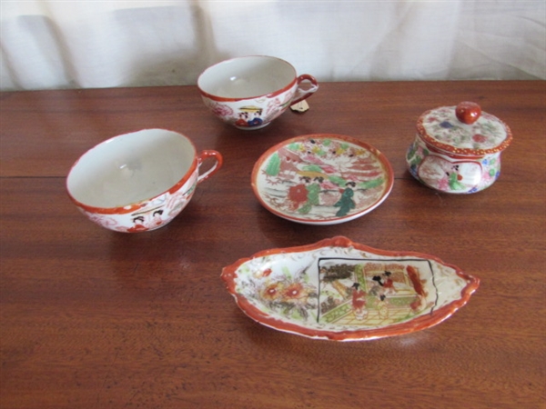 JAPANESE TEA POT, CUPS, PLATES, VASES