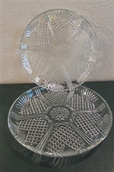 A PAIR OF PINEAPPLE PRESSED GLASS SERVING TRAYS