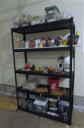 4 WIDE METAL SHELVING UNIT WITH CONTENTS