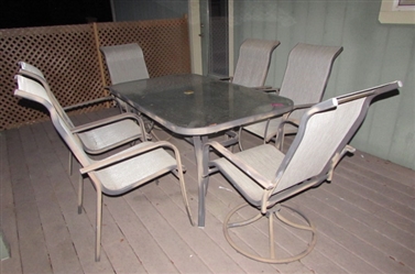 RECTANGULAR PATIO TABLE WITH 6 SLING BACK CHAIRS