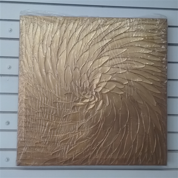 GOLD EMBOSSED FLOWER ON CANVAS- 24 X 24