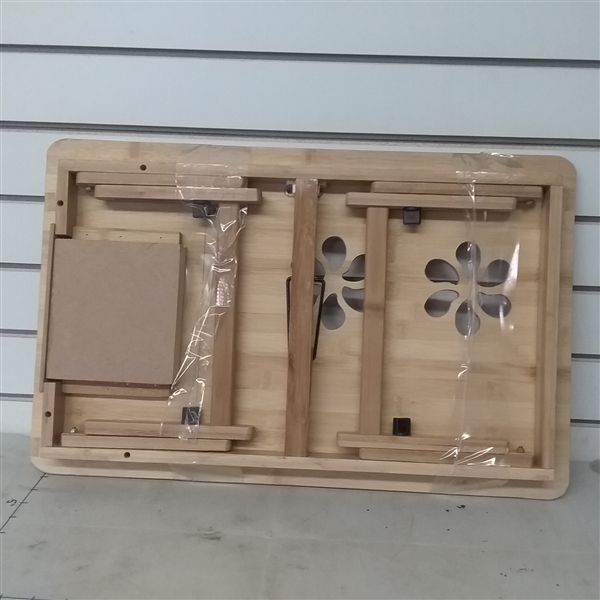 PORTABLE FOLDABLE WOOD LAP TRAY WITH CUTOUT VENTS AND DRAWER
