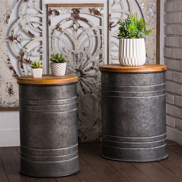 SET OF TWO RUSTIC HOME STORAGE BINS/ STOOLS