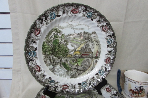 2-13 ENGLISH COUNTRY PLATTERS, TABLERUNNER, CLOTH NAPKINS, ITALIAN PITCHER & COFFEE CUP