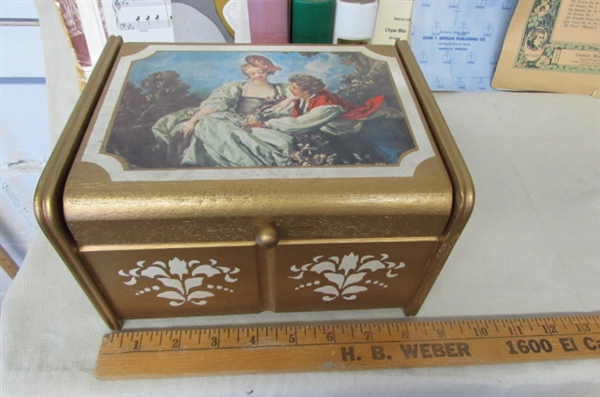 COLLECTION OF MUSICAL JEWELRY BOXES,  BOOKS & VINTAGE SHEET MUSIC