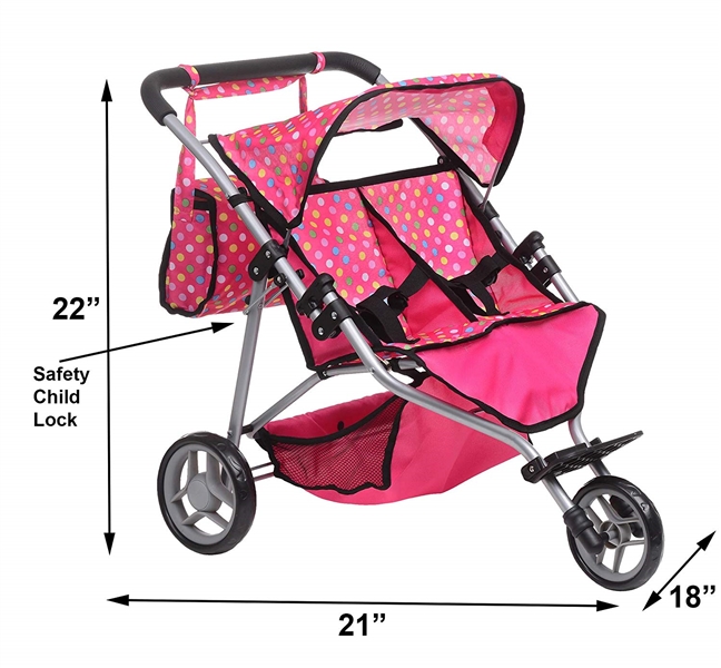 EXQUISITE BUGGY TWIN *DOLL* JOGGER STROLLER WITH DIAPER BAG AND 2 MAGIC BOTTLES