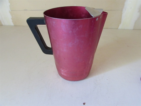 ALUMINUM PITCHER & DRINKING GLASSES