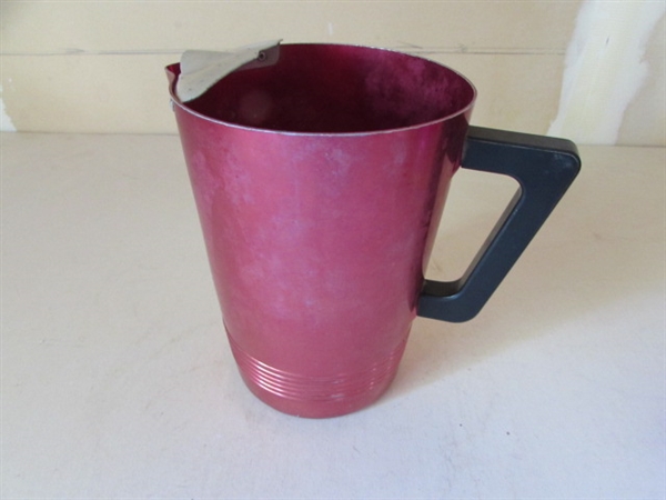 ALUMINUM PITCHER & DRINKING GLASSES