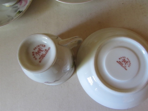 OCCUPIED JAPAN HAND PAINTED TEA CUPS & SAUCERS