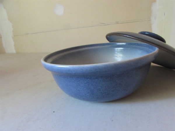 SOUP BOWLS, SMALL CASSEROLE & SALT & PEPPER SHAKERS